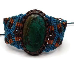Handmade Bracelet Woven in Macrame Thread and Turquoise Natural Stone Spiritual